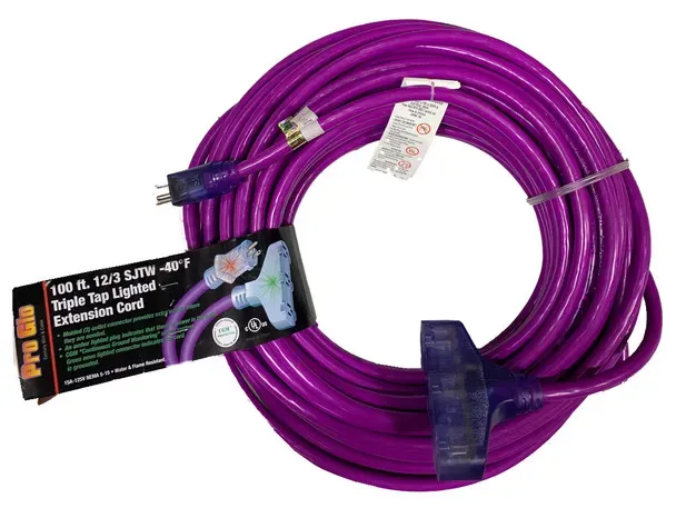 100 FT TRIPLE TAP PRO GLO EXTENSION CORD 12/3