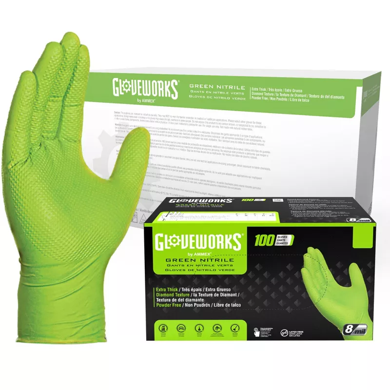 UNI DIAMOND TEXTURE GREEN LATEX GLOVE