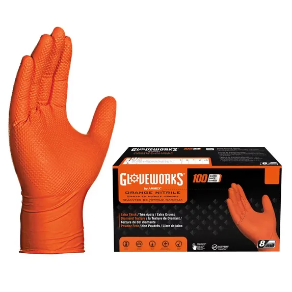 UNI DIAMOND TEXTURE ORANGE LATEX GLOVE