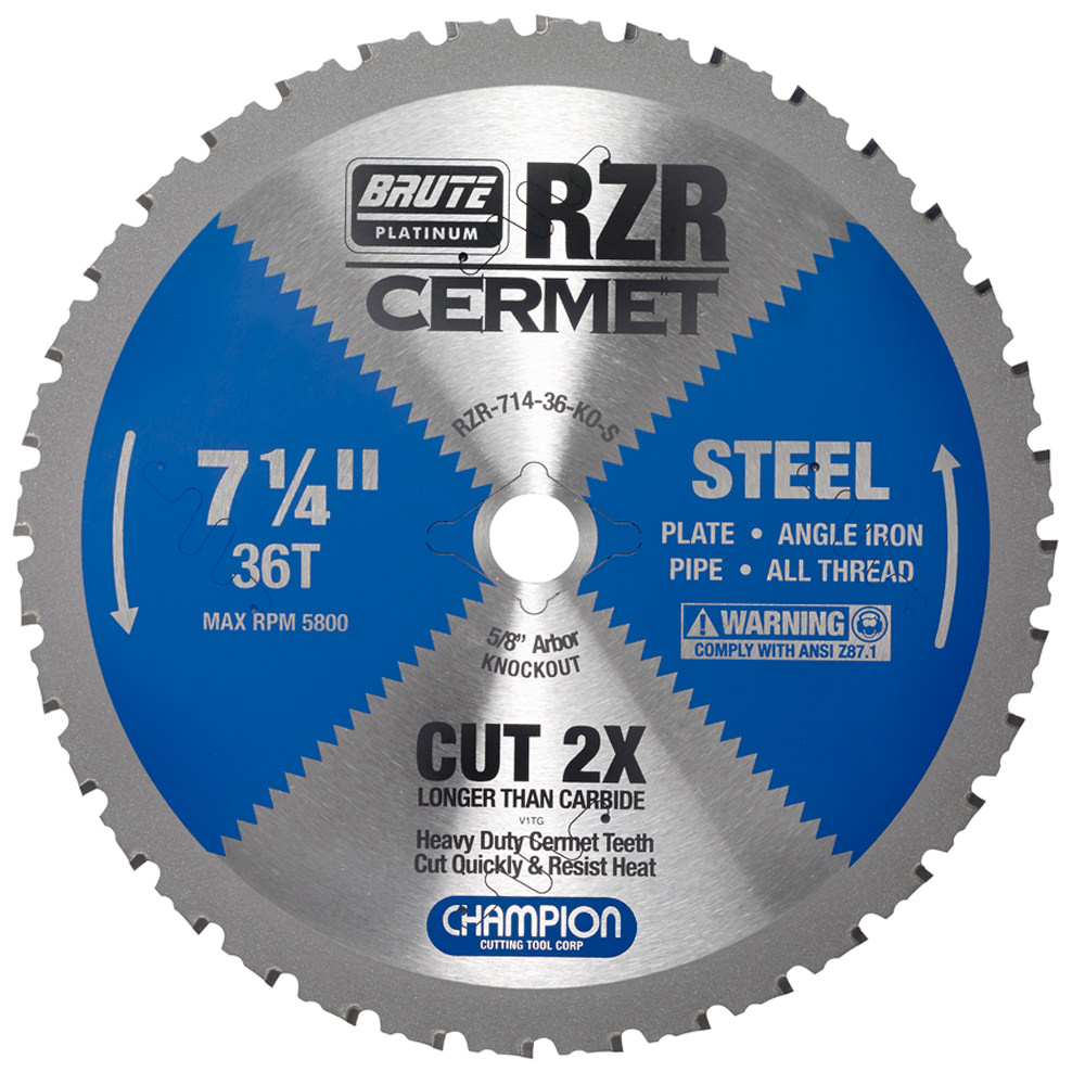 714-36-KO-S Champion Cermet Tipped Circular Saw Blade- Steel Cutting 7-1/4" Diameter, 36 Teeth, Knockout Arbor