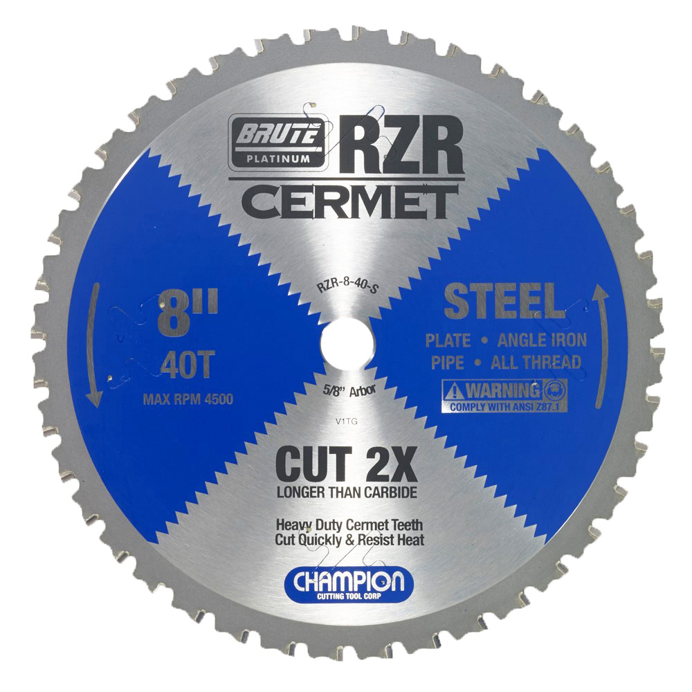 8-40-S Champion Cermet Tipped Circular Saw Blade- Steel Cutting 8" Diameter, 40 Teeth