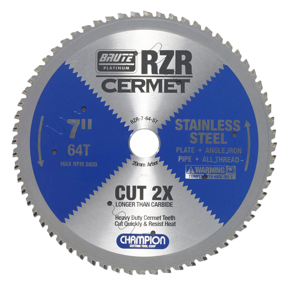 7-64-ST Champion Cermet Tipped Circular Saw Blade- Stainless Steel Cutting 7" Diameter, 64 Teeth