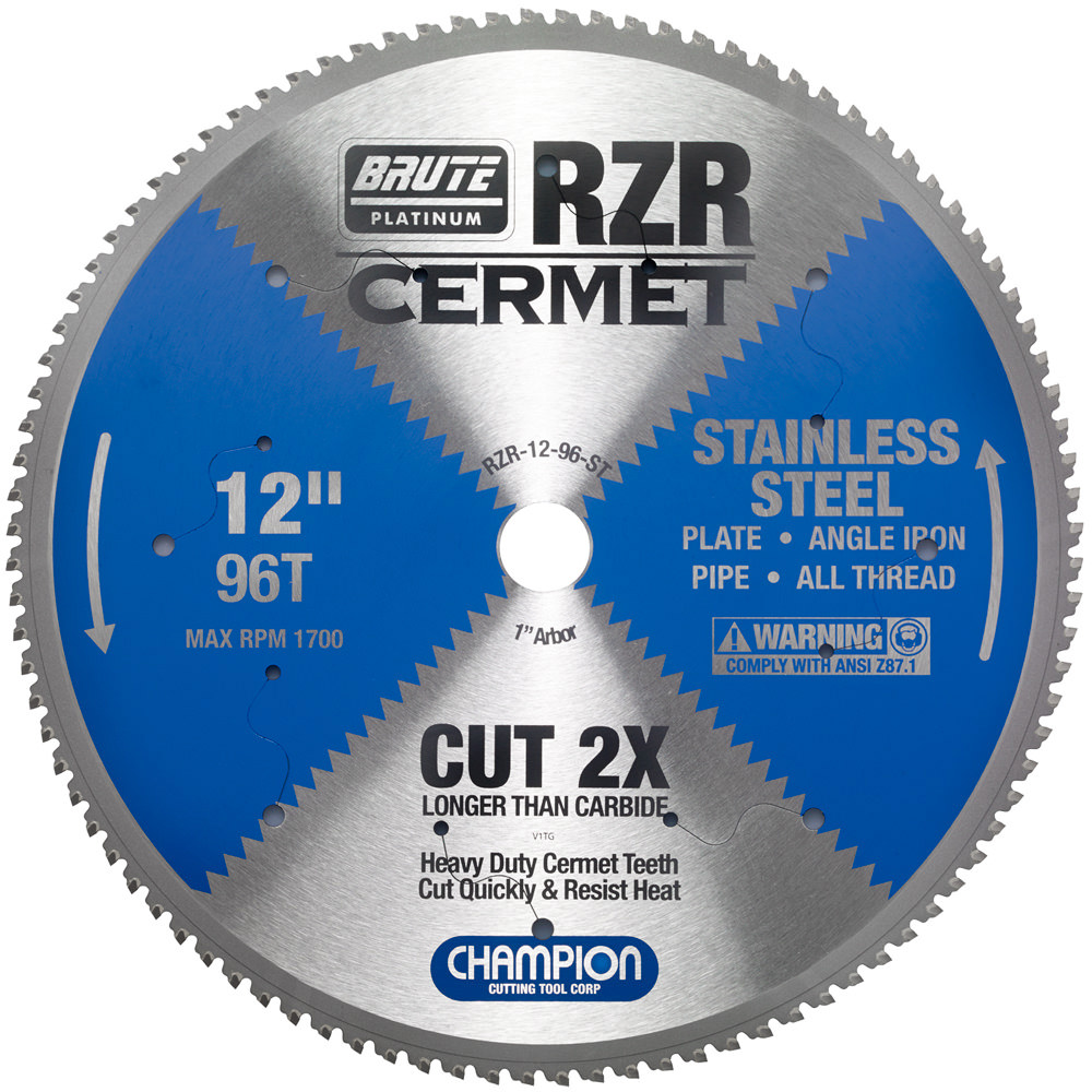 12-96-ST Champion Cermet Tipped Circular Saw Blade- Stainless Steel Cutting 12" Diameter, 96 Teeth