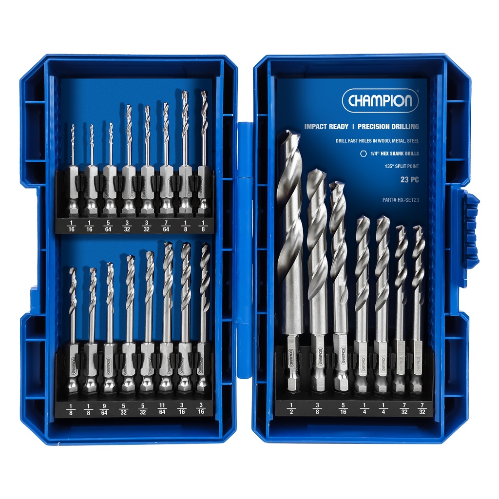 [CHP-HX-SET23] SET23 HEX SHANK DRILL BIT SET - 23 PIECE 1/4 INCH HEX SHANK, IMPACT READY