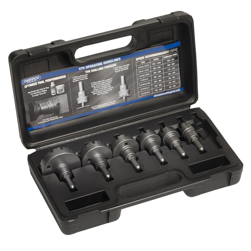 SET-B Champion Carbide Tipped Hole Cutter Set 6 Pc. Electrical Sizes: 7/8 to 2-1/2"