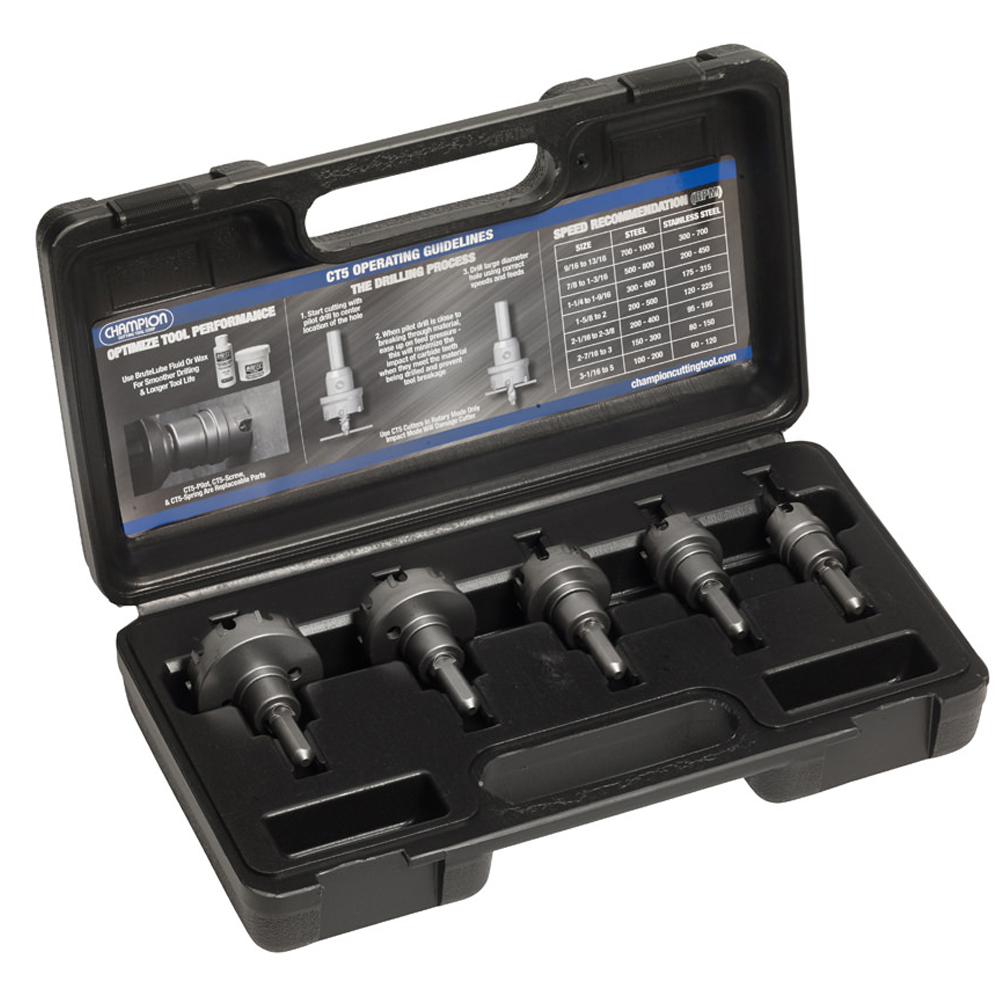 SET-1 Champion 5 Pc. Carbide Tipped Hole Cutter Set (3/16" DOC) Electrical Sizes: 7/8 to 2"