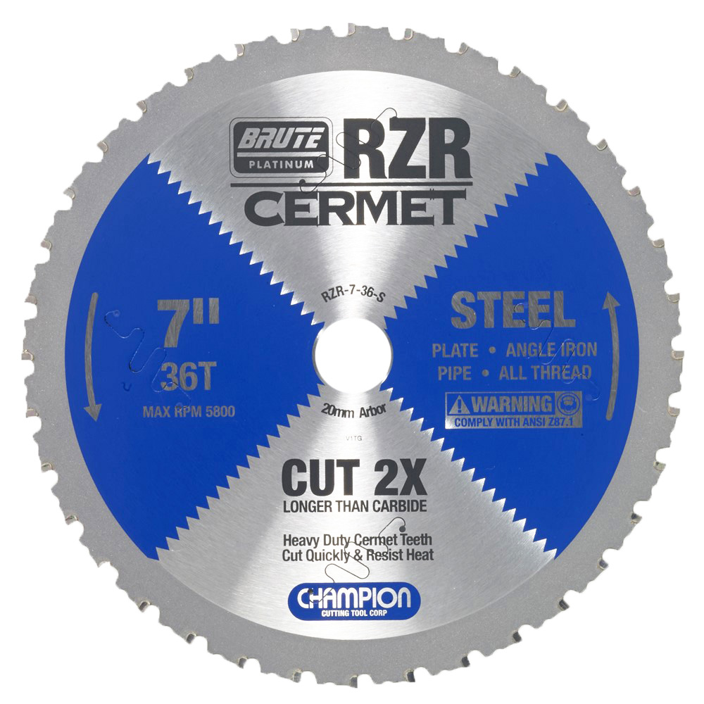 7-36-S Champion Cermet Tipped Circular Saw Blade- Steel Cutting 7" Diameter, 36 Teeth