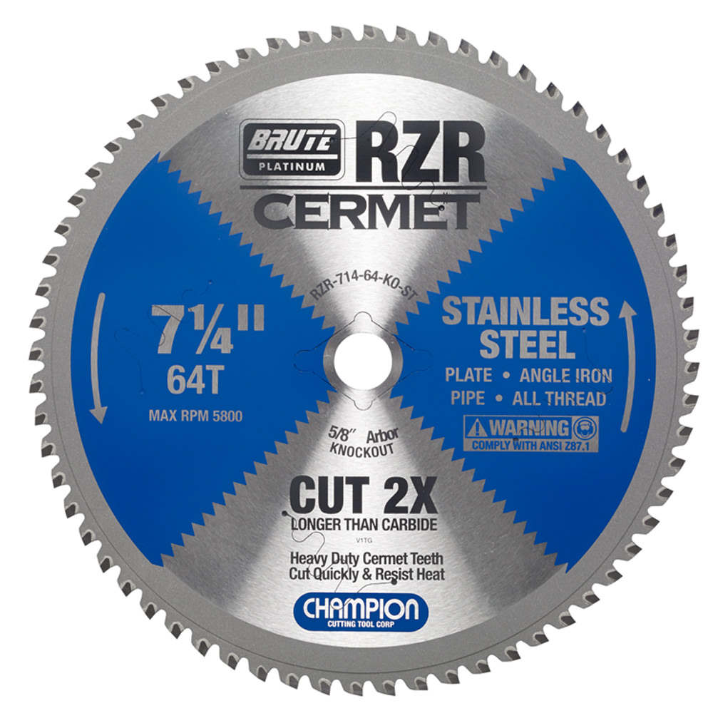 714-64-KO-ST Champion Cermet Tipped Circular Saw Blade- Stainless Steel Cutting 7-1/4" Diameter, 64 Teeth, Knockout Arbor