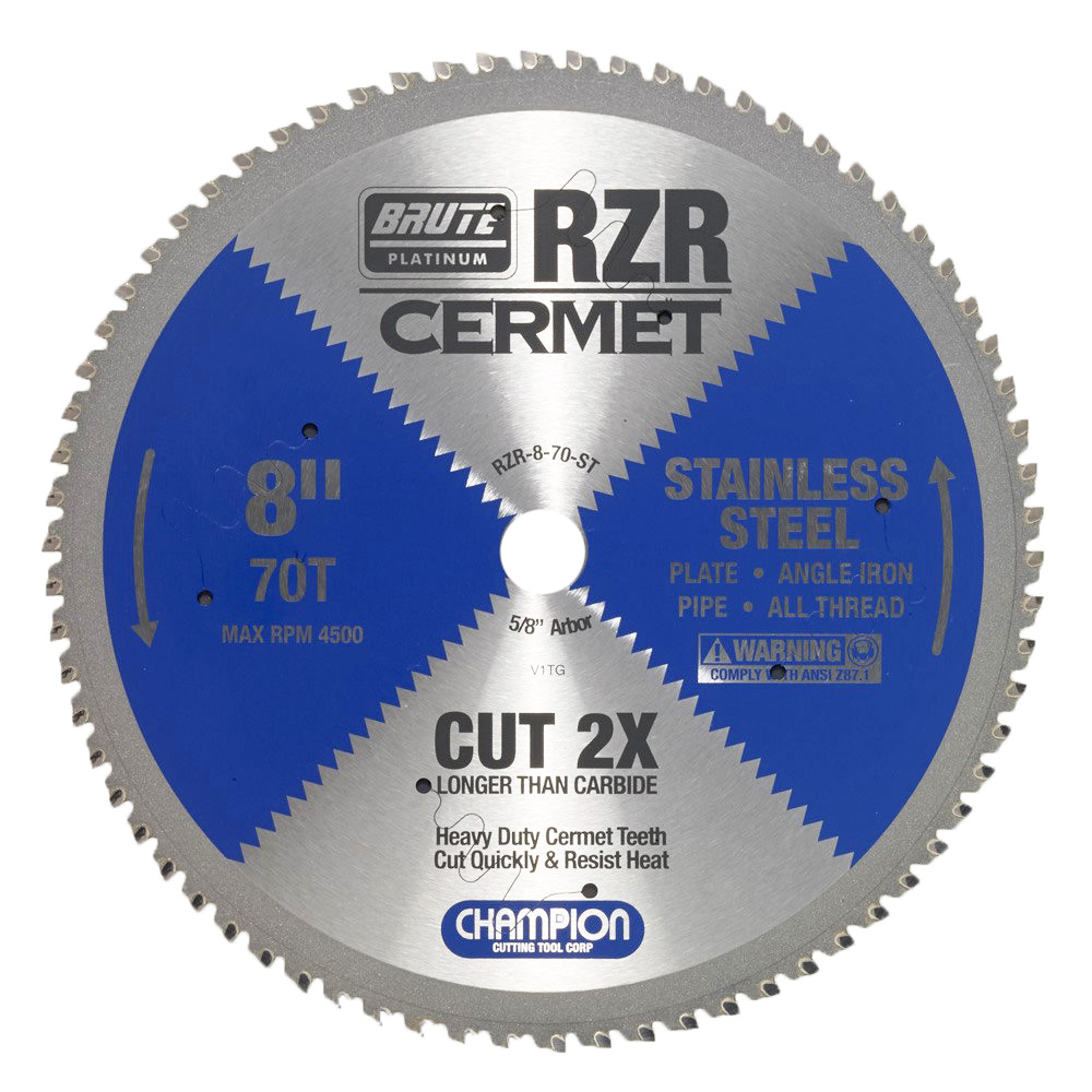 8-70-ST Champion Cermet Tipped Circular Saw Blade- Stainless Steel Cutting 8" Diameter, 70 Teeth