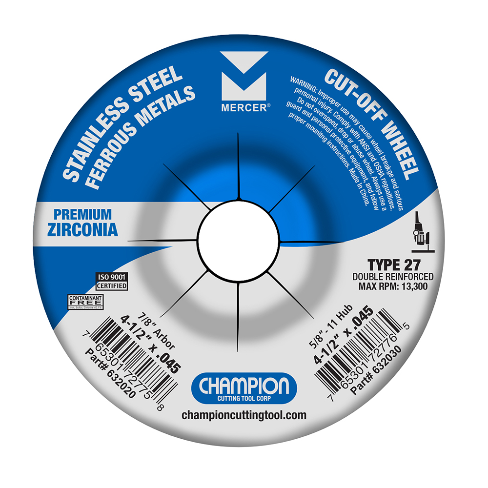 4-1/2"  x .045 x 7/8" Type 27 Metal Cut-Off Wheel Stainless Steel, Ferrous Metals