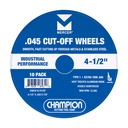 4-1/2 INCH .045 CUT-OFF WHEELS FOR METAL, TYPE 1, 10 PACK FOR ANGLE GRINDER