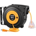 VEVOR Retractable Extension Reel, 50 FT Heavy Duty 14AWG/3C SJTOW Power Cord with Lighted Triple Tap Outlet, 13 Amp Circuit Breaker, 180° Swivel Bracket for Ceiling or Wall Mount, UL